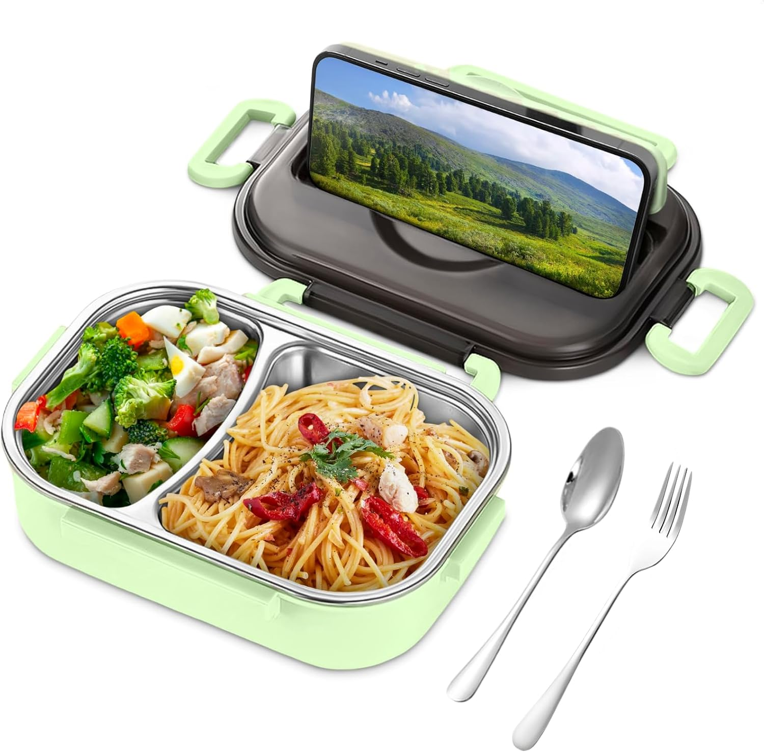 ZOUHUALU Insulated Lunch Box for Adults & Kids, 2-Compartment Thermal Hot Lunch Box with Cutlery, Leak-Proof & Microwave Safe Food Container for School, Office, Work image number 4
