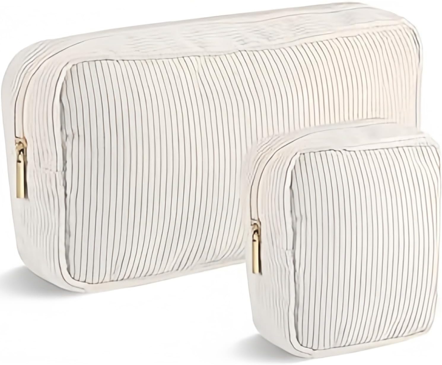 Cosmetic Bags for Women, Small, Small Cosmetic Bag, Cord Makeup Bag, Make up Bag with Compartments and Zip, Travel Cosmetic Bags, 2 Pieces, Beige Cosmetic Bag image number 5