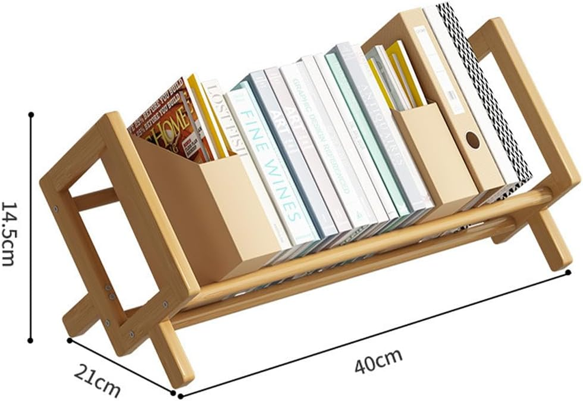 TOMVAES Bamboo Desktop Bookshelf,Desktop Book Shelf Organizer Bookshelves Storage Rack Simple Tabletop Tilted Bookcase for Books/Magazine/Cds Display (Light) - Light image number 2