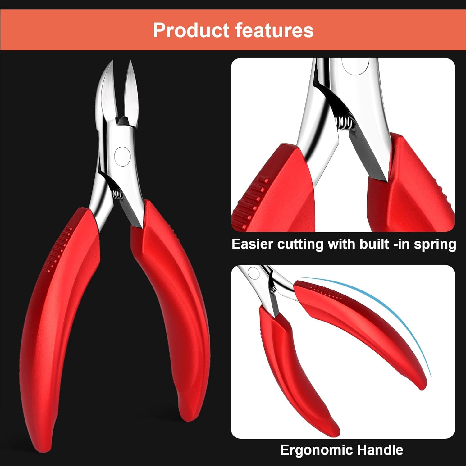 Orelex Nail Scissors, Nail Cutter for Ingrown and Curly Nails, Fingernail Clipper with Nail File, Ergonomic Comfort Grip, Professional Stainless Steel image number 5