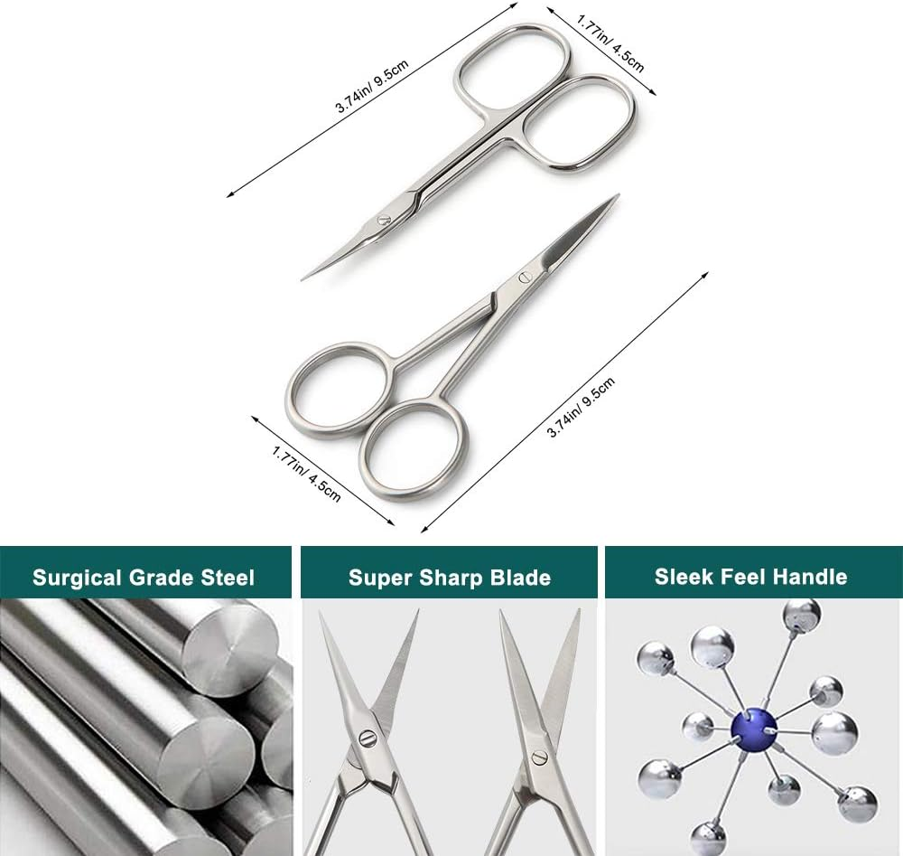 BEZOX 2Pcs Scissors Set - Sharp Nail Scissors, Cuticle Scissor, Eyebrow Grooming Scissors, Cuticle Cutters, Beard Trimming Scissors, Hair Cutting Scissors Professional for Women or Men image number 2