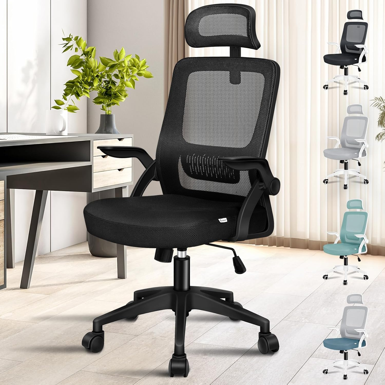 ALFORDSON Mesh Ergonomic Office Chair with Adjustable Headrest & Flip-Up Armrest, Tilting Executive Computer Desk Chair with SGS Listed Gas-Lift, Swivel Gaming Chair(Arco White Grey)