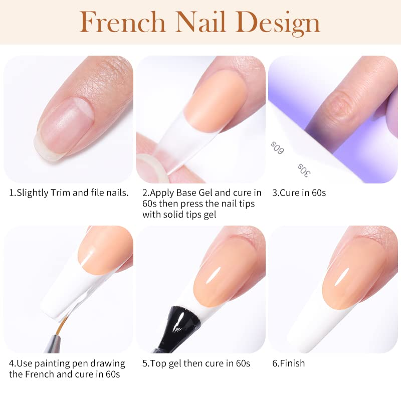 U-Shinein Solid Nail Glue Gel, Clear Nude Nail Glue Gel for Acrylic Nails Tips, Press on Solid Glue Gel, Nail Art Manicure Glue Gel, Need UV/LED Lamp Longer Cure 2X10Ml - Clear+Nude image number 3