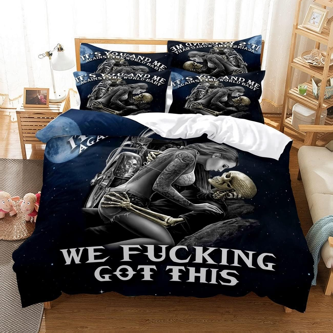 3 Piece Quilt Cover Set Queen Size Skull Dancing Bedding Set Blanket Black Style 3D Digital Printed Duvet Cover Set Home Decor 2 Pillow Cases with 1 Comforter Cover (210 * 210 Cm) (002) image number 2