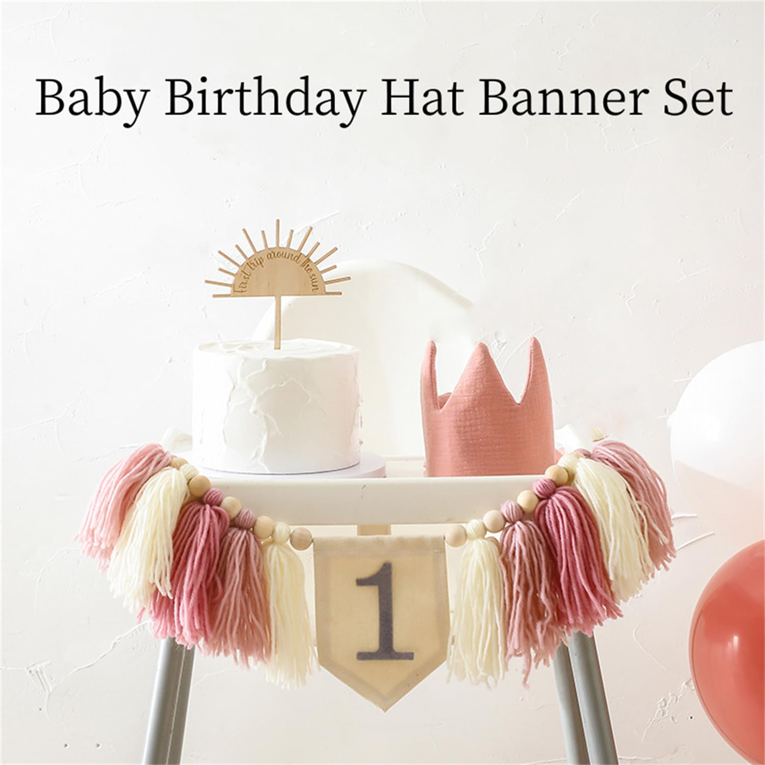Banner for 1St Birthday, Handmade Birthday Crown, Blue and Pink Set, Birthday Crown Hat, Baby Shower Photo Props, Birthday Party Decorations Set for Baby Girl Baby Boy (Pink)