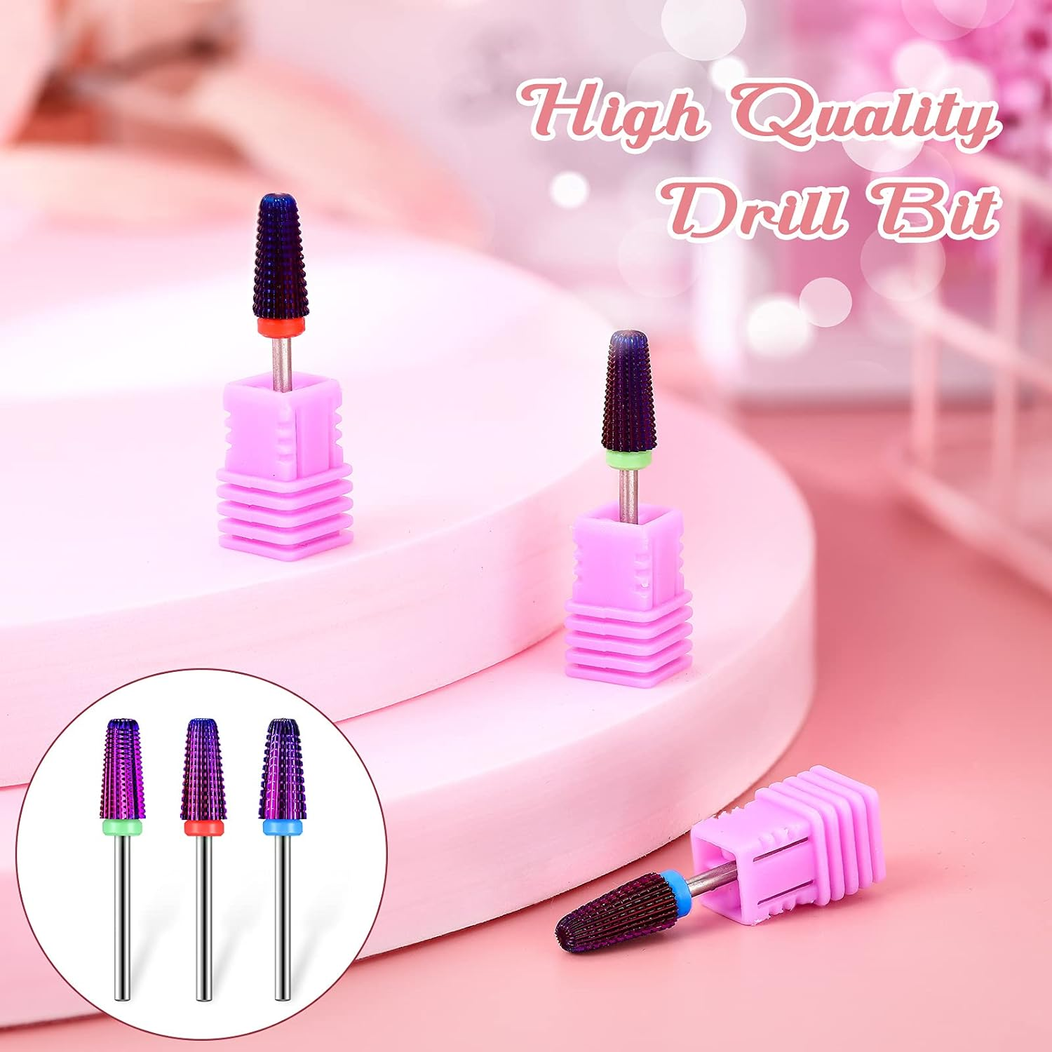 3 Pieces Nail Carbide 5 in 1 Bit, Nail Drill Bits Set-2 Way Rotate Use for Both Left to Right Handed, 3/32 Inch Shank Size Drill Machine for Fast Remove Acrylic or Hard Gel (Purple) image number 3