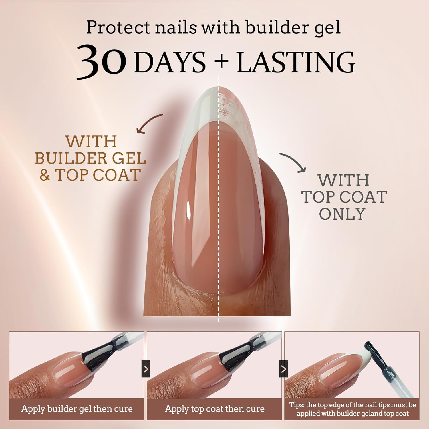 Btartboxnails French Gel Nail Tips - French Tip Press on Nails Brown Short Almond XCOATTIPS Pre-Applied Tip Primer & Base Coat, No Need to File Fake Nails for Nail Art DIY image number 1