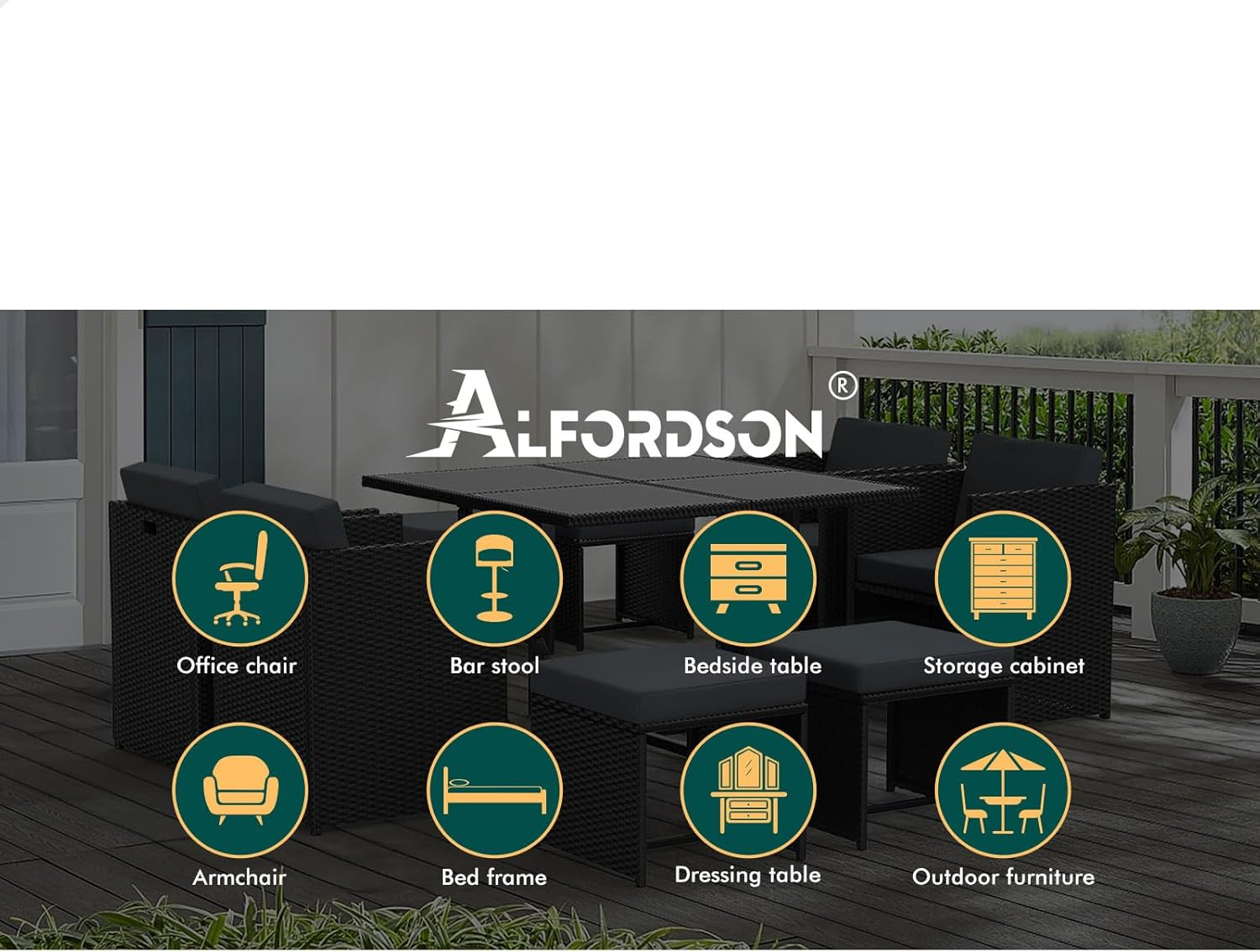 ALFORDSON Wicker Ottomans Set of 4, 4X Seat Cushions＆Covers, Outdoor Patio Furniture Set, Steel Frame, Uv-Resistant image number 5