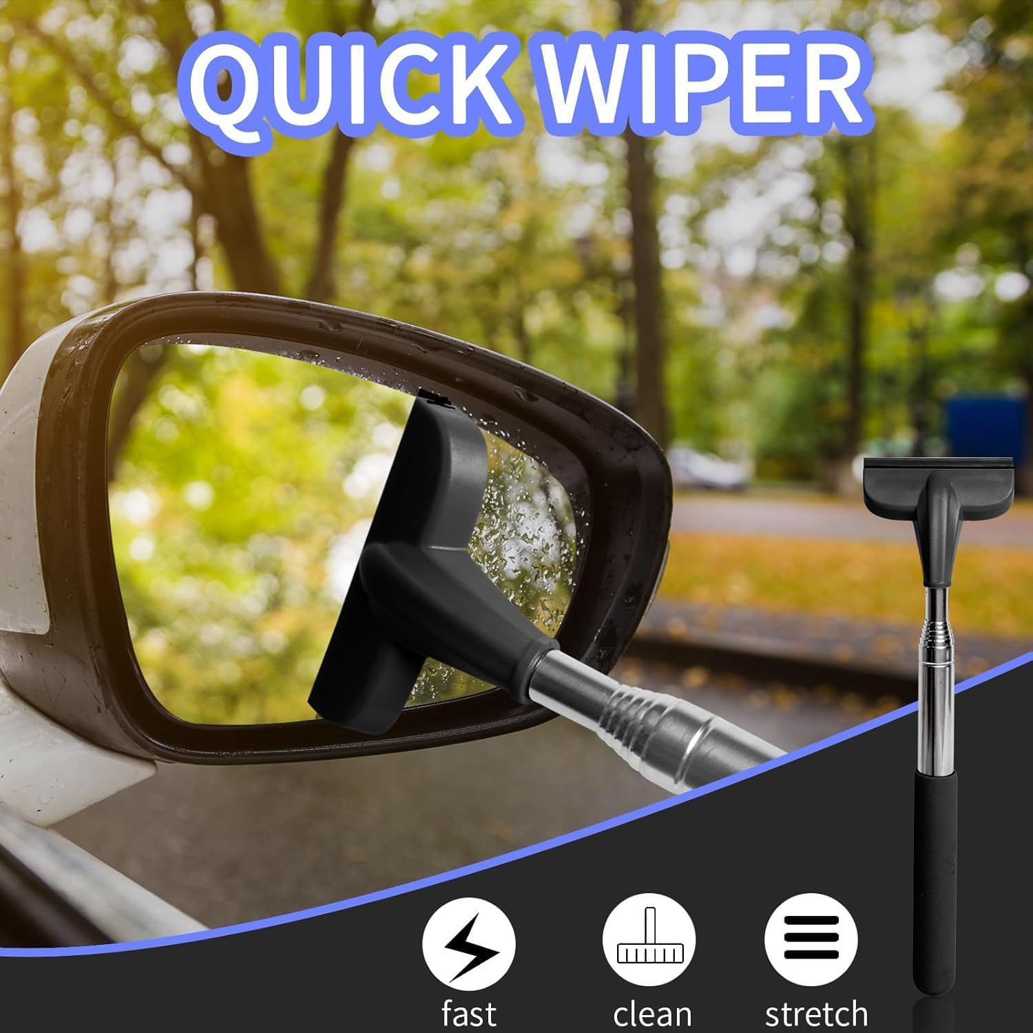 Retractable Car Mirror Wiper, 2Pcs Retractable Car Rearview Mirror Window Squeegee, Retractable Rear-View Mirrors Wiper Snow Brush and Ice Scraper image number 5