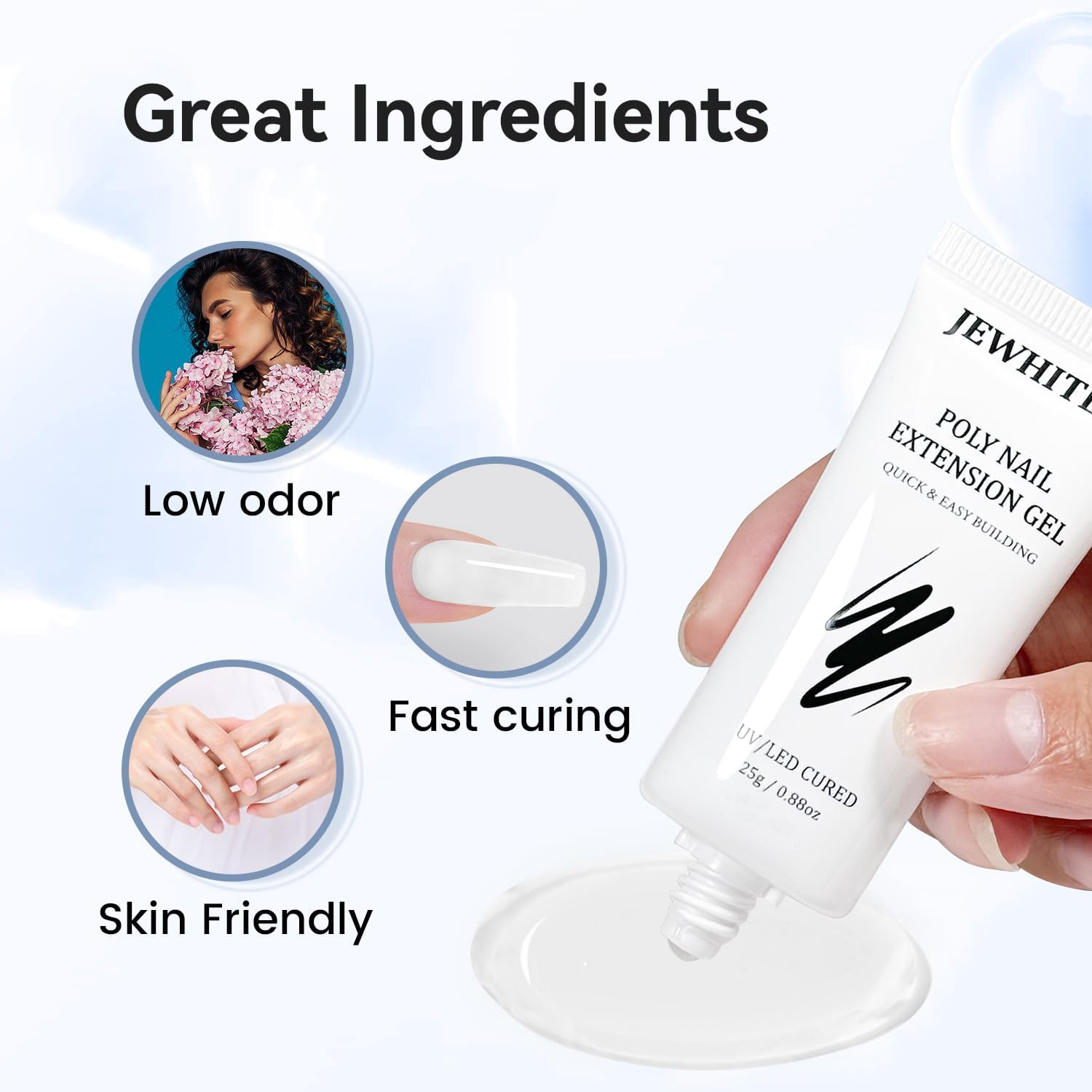 JEWHITENY 2Pcs 25G White Poly Gel Nail Extension, Natural Appearance and Lasting Thickening, Modern Art Design Home Beauty Salon, Needs Curing with Uv Lamp image number 4