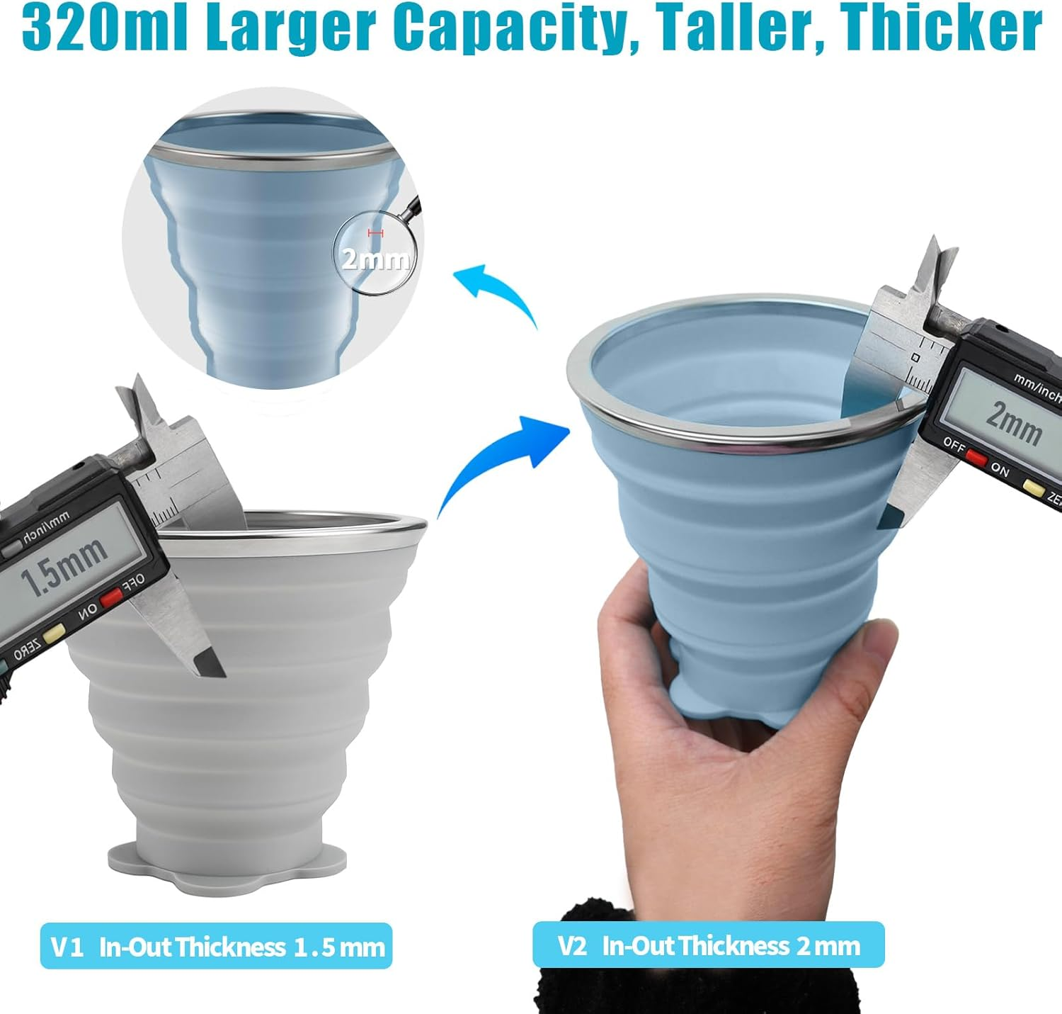 Ddluck Silicone Collapsible Camping Cup, 4 Pack 320Ml Foldable Travel Mug, Folding Portable Cups with Plastic Sealing Lid, Reusable Mugs Set for Picnic, Camping, Office, Outdoor Hiking - Green  Gray image number 2