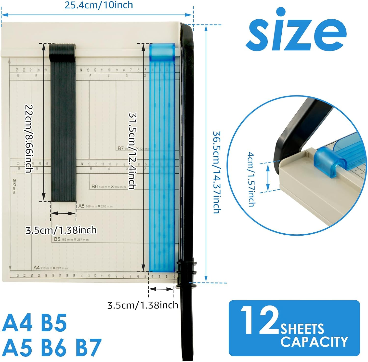 12" Guillotine Paper Cutter A4 Paper Trimmer Accurate Cutting with Safety Blade Lock 12 Sheet Capacity for Cutting Paper, Card,Photos and More (1Pack) image number 5