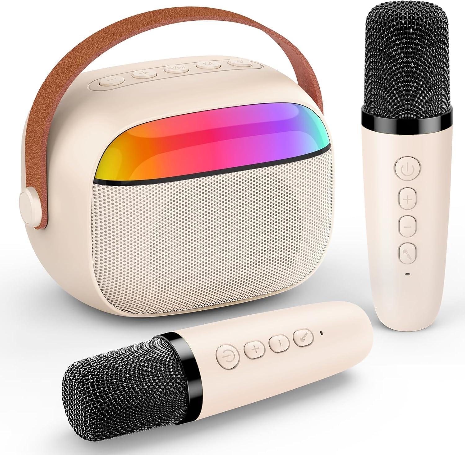 Karaoke Machine for Kids Adults, Mini Portable Bluetooth Speaker with 2 Wireless Microphone, Kids Toys Birthday Gifts for Girls Ages 4-12 +Year Old Family Home Party (Off White) image number 2