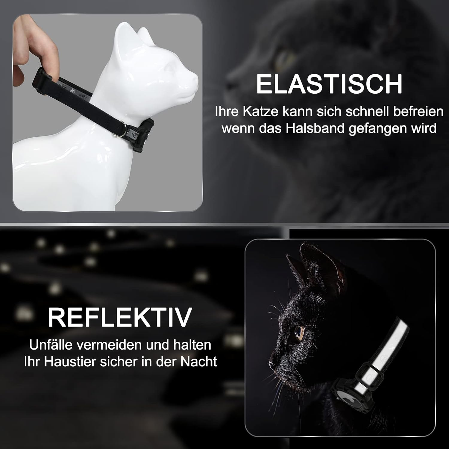 Jiarui Airtag Cat Collar, Reflective Air Tag Cat Collar, GPS Cat Collar with Adjustable and Bell, Integrated Apple Air Tag Cat Collar, Suitable for Cats Puppies [Black] [S] image number 2