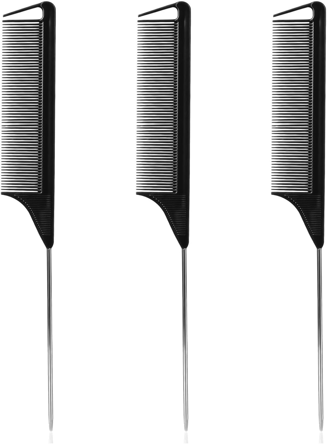 Hroevc 3PCS Rat Tail Combs, Parting Combs for Braiding Hair Women/Wen, Metal Fine Tooth Combs for Highlighting and Parting(Purple, Black, Pink)