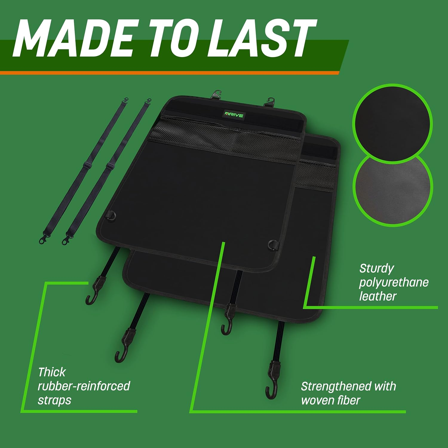 Drive Auto Products Heavy Duty Kick Mats, Black (2 Pack) - Best Car Seat Back Protector, Reversible Backseat Child Kick Guard Protects Automotive Leather Fabric from Dirt - Industrial Strength Mat