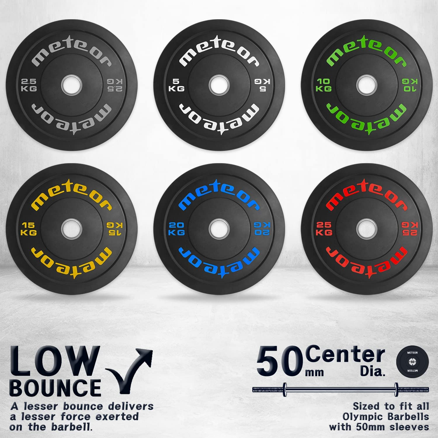 METEOR Essential Bumper Plate, Olympic Plate, Full Rubber Weightlifting Plate - for Barbells with 50Mm Loadable Sleeves - 2.5Kg, 5Kg, 10Kg, 15Kg, 20Kg, 25Kg Weight Plate