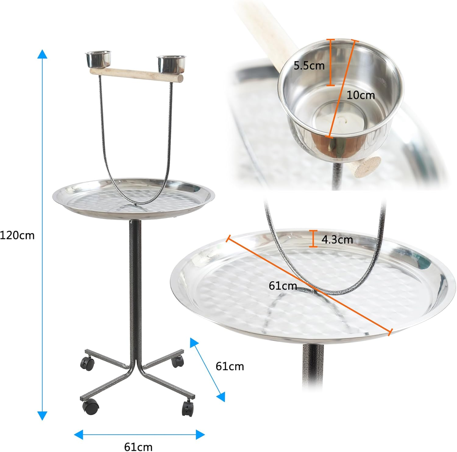 PETBRO Petbro Parrot Perch Play Stand Bird Activity Rolling Wheel Rest Wrought Iron image number 2