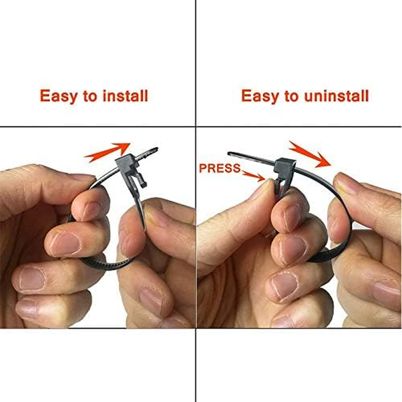 Sagasave 100 Pack Releasable Cable Ties, 7.2Mm X 250Mm, Reusable Strong Tie Wraps, Nylon Zip Ties for Home Office Workshop (Black)