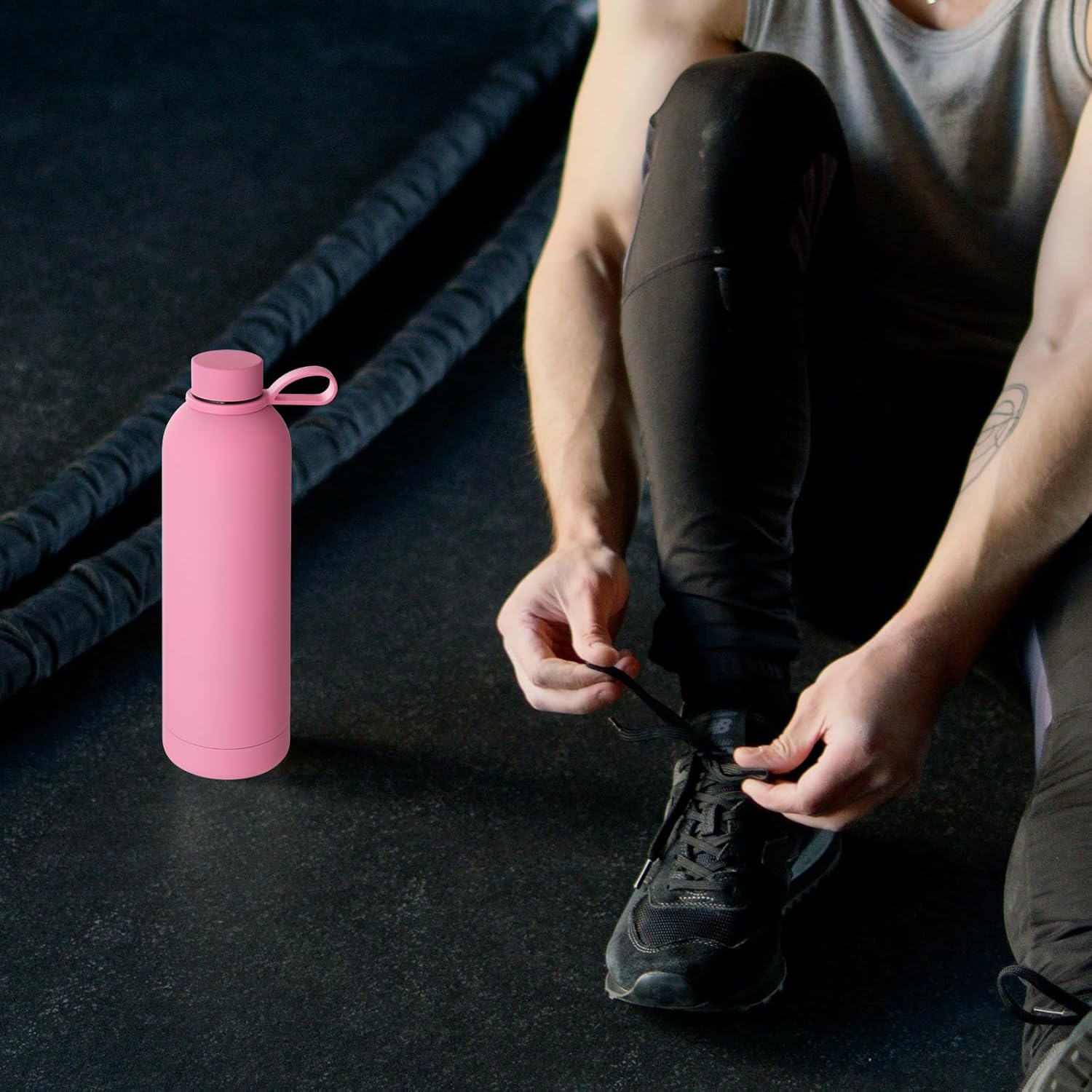 Thermal Insulated Bottle 34Oz Stainless Steel Water Bottle with Brush + Portable Bag Sports Water Bottle Holder for Camping, School, Sports, Gym Pink image number 1
