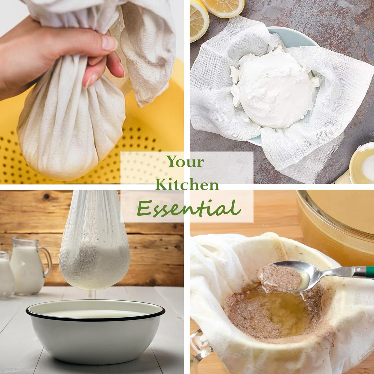 Fashion Track Cheesecloth for Straining, Grade 90 Muslin Cloth for Cooking, 100% Unbleached Cotton Fine Mesh Strainer for Jam Making, Nut Milk, Butter & Steaming - Reusable & Hemmed (50X50Cm - 2 Pcs) image number 6