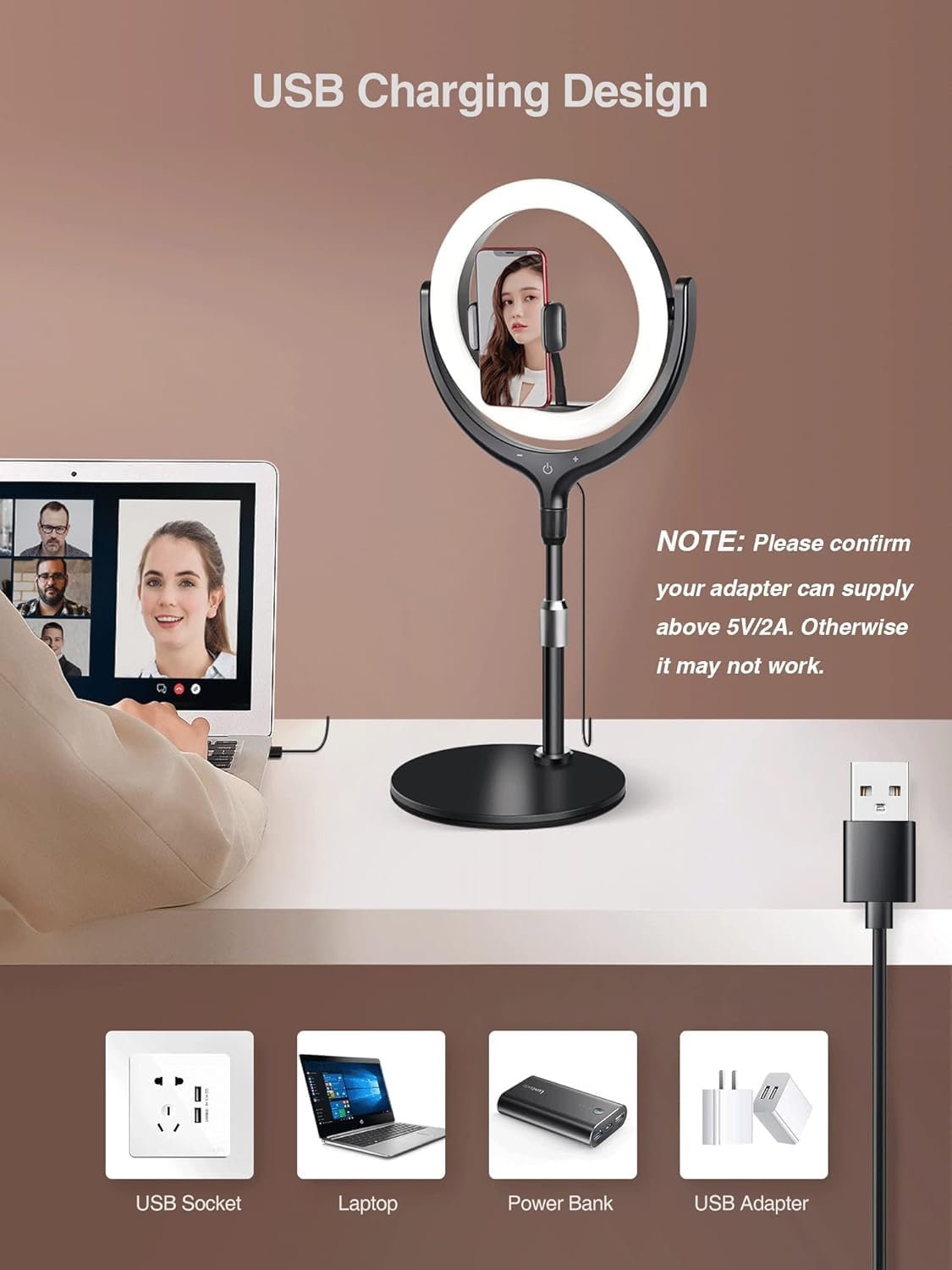 10&rsquo;&rsquo; Led Ring Light for Laptop Zoom Meeting & Video Conferencing, Desk Video Conference Lighting for Computer Webcam, Selfie Ring Light with Stand & Phone Holder for Streaming/Youtube/Makeup ﻿ image number 4