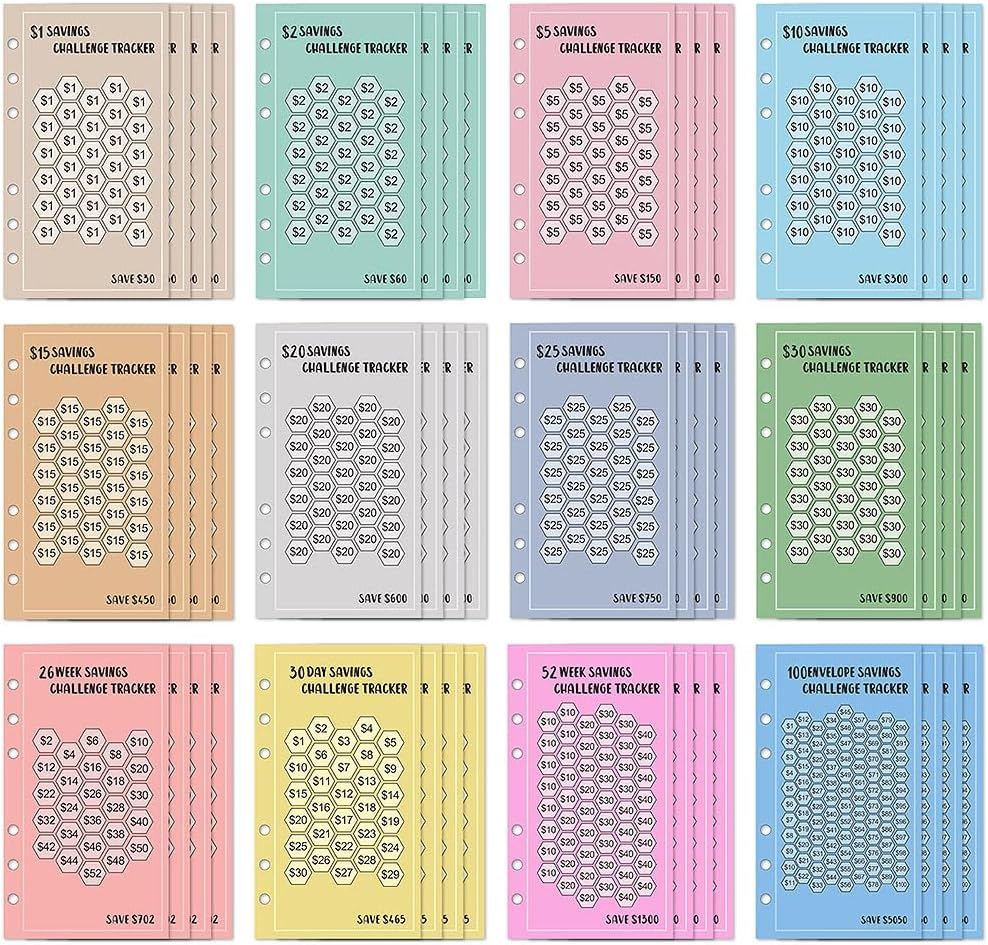 48 Sheets 100 Envelopes Money Saving Challenge Binder Trackers,6 Ring A6 Binders Savings Challenge Trackers Cards for Budget Planner,Savings Challenge Multiple Budget Sheets for Cash Stuffing Binder image number 2