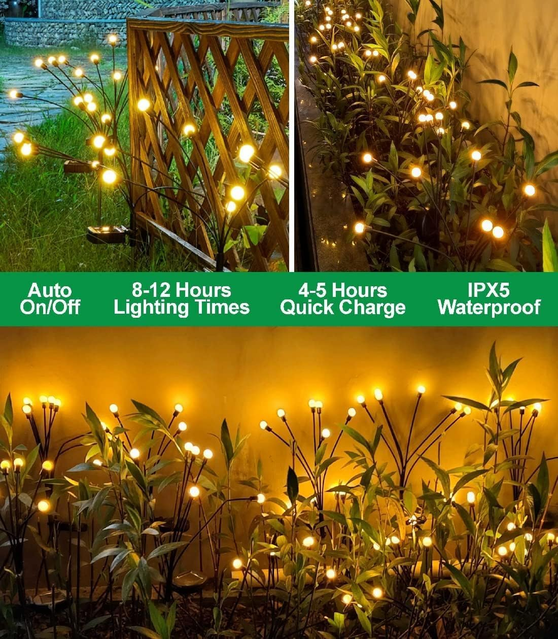 Nineway Solar Lights Outdoor, 6LED Firefly Lights, Wind Swaying, Warm Yellow-4 Count image number 1