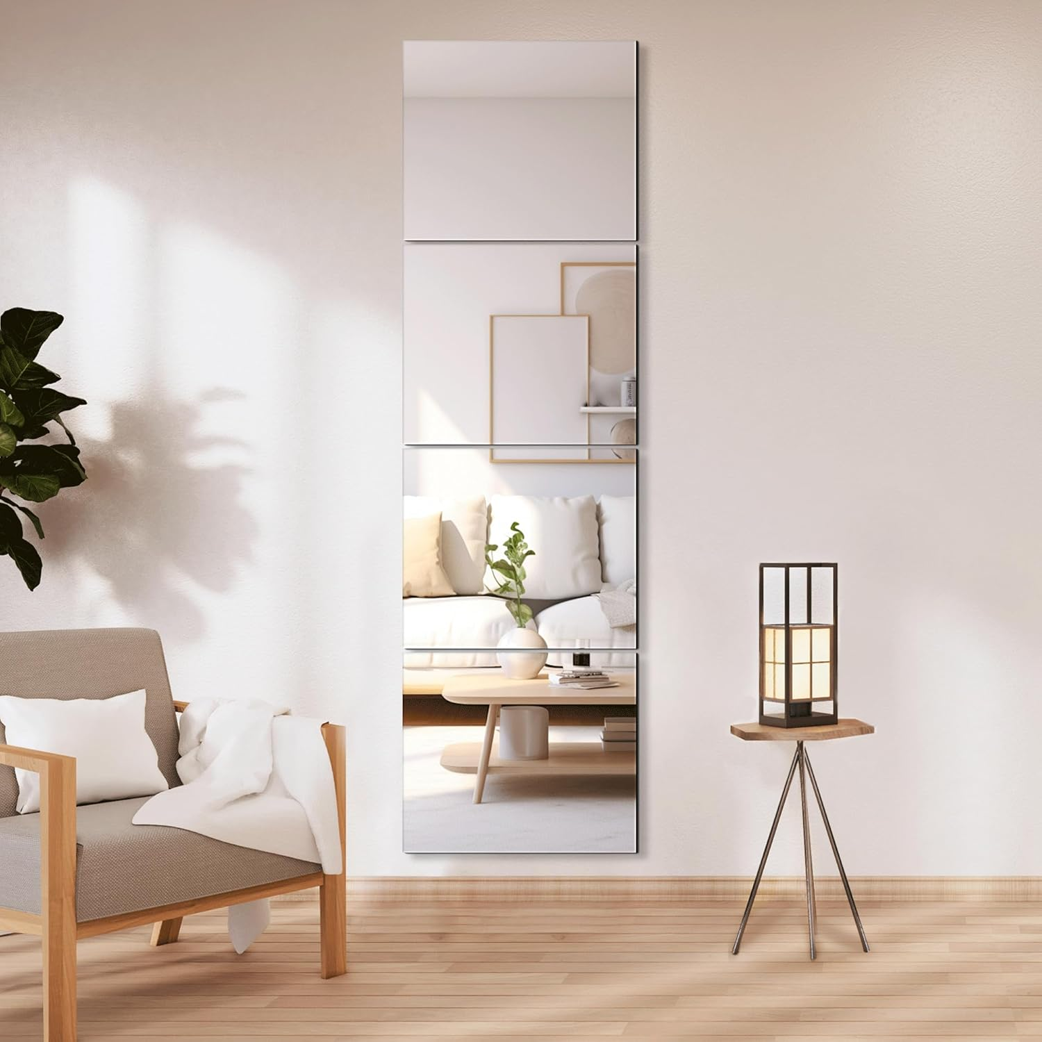 Delma Glass Full Length Wall Mirror Tiles, 14'' X 12'' X 4PCS, Frameless Full Body Mirror Tiles for Bedroom, Full Length Mirror Wall Mounted for Home Gym, Door (Glass - 14'' X 12'' X 0.1'' - 4PCS) image number 3