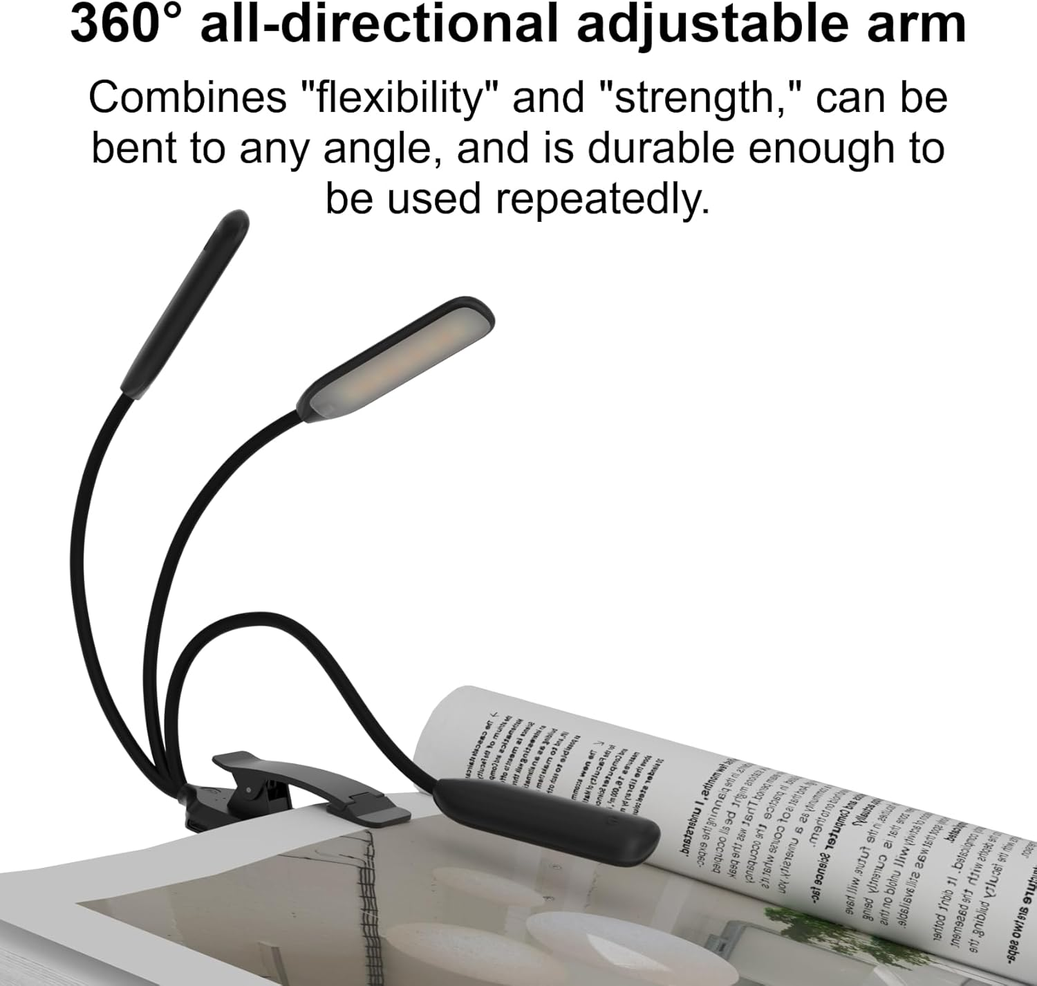LUTW LED Book Light, 3 Eye-Friendly Colours and Stepless Dimming Reading Light, USB Rechargeable Clip on Light, Long Battery Life, Flexible Arm, Lightweight, for Bedside, Desk & Study, Black image number 4