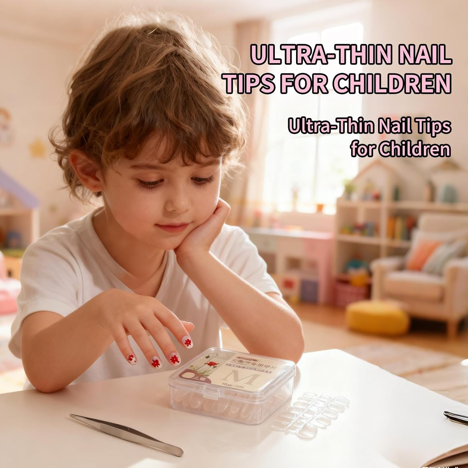 Rronnoy Kids Press on Nails | Reusable Manicure Supplies - Thin Artificial Nails for Kids,For Halloween Christmas Birthday Stage School Event Photography image number 4