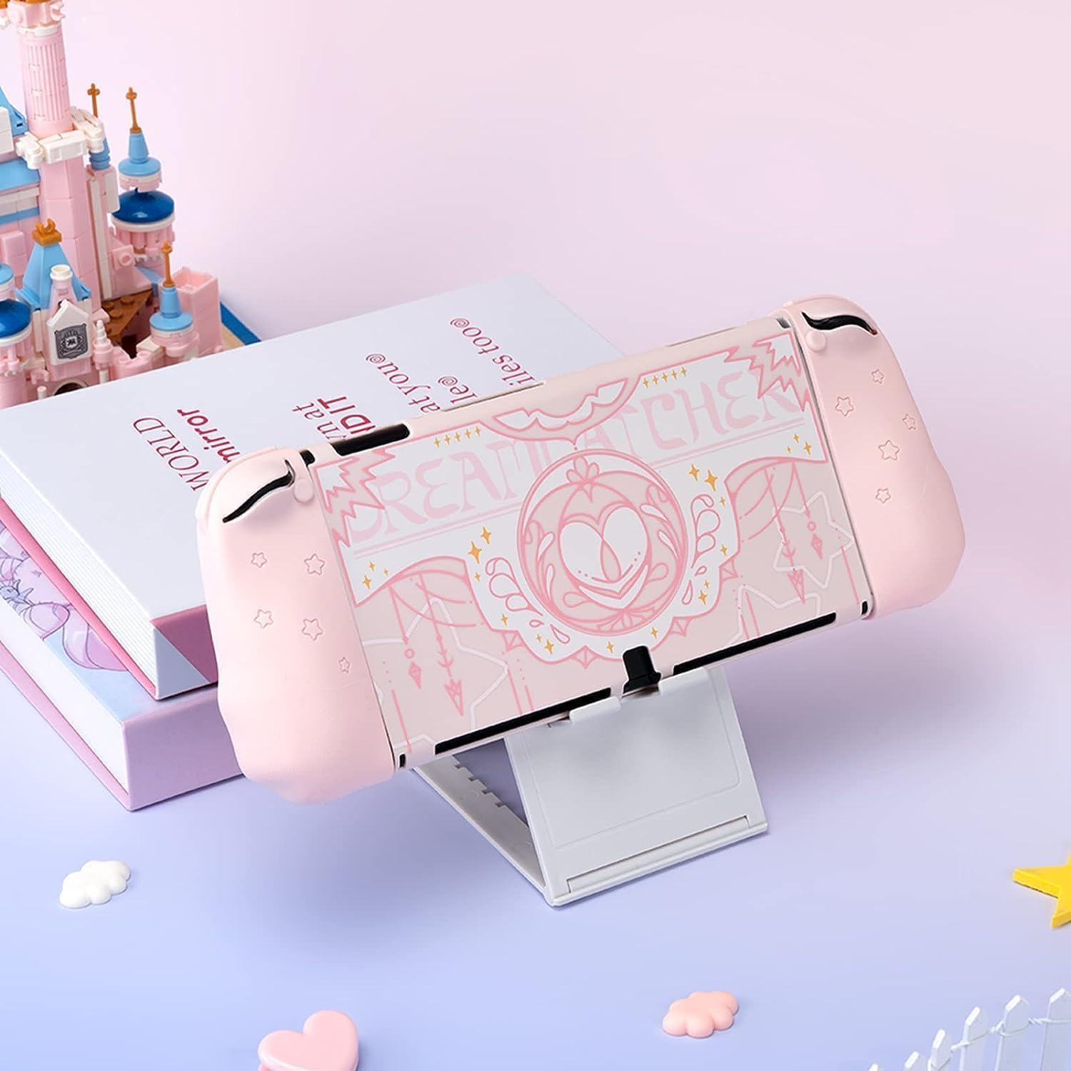 Geekshare Protective Case Compatible with Switch OLED Console and Game Console - Slim Cover Case with Ergonomic Design for Switch Model- Star Wings (Pink) image number 5