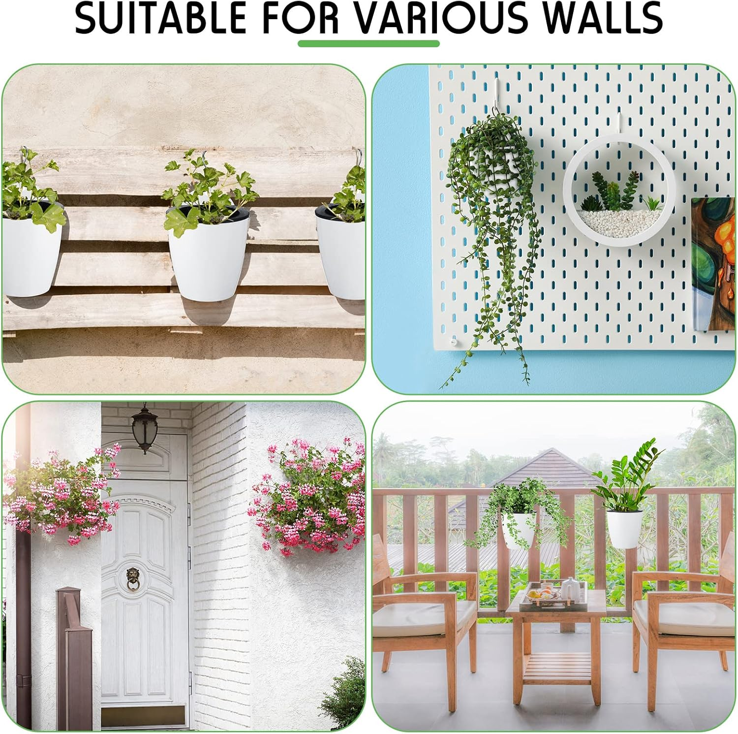 Yungyan 20 Sets 5" Self Watering Hanging Planter White Lazy Flower Pots Plastic Wall Planters Propagation Window Wall Mount Planter with Hooks and Absorbent Cotton Ropes for Indoor Succulent Plants image number 4