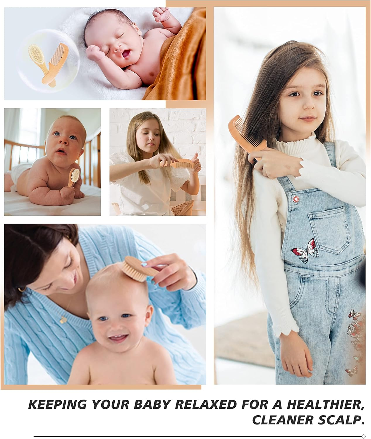 Baby Hair Brush and Baby Comb Set, Baby Hair Brush with Natural Soft Goat Bristles, Natural Wooden Comb, Cradle Cap Brush, Baby Brush Set for Newborns & Toddlers, Perfect Registry Gift image number 2