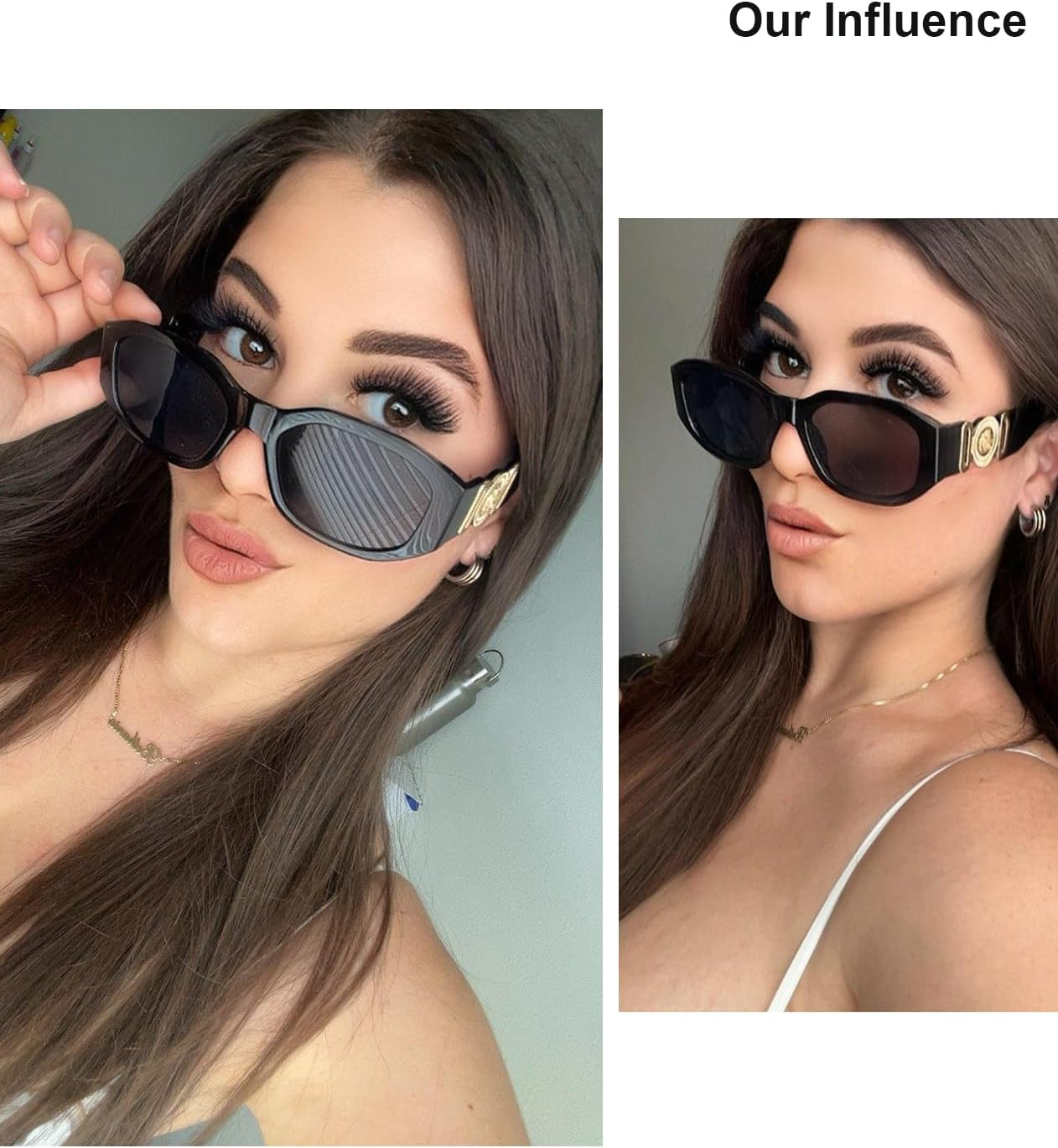 FEISEDY Retro Trendy Rectangle Sunglasses for Women Men Vintage 90S Small Narrow Square Shades B2322 - Black Frame/Grey Lens image number 2