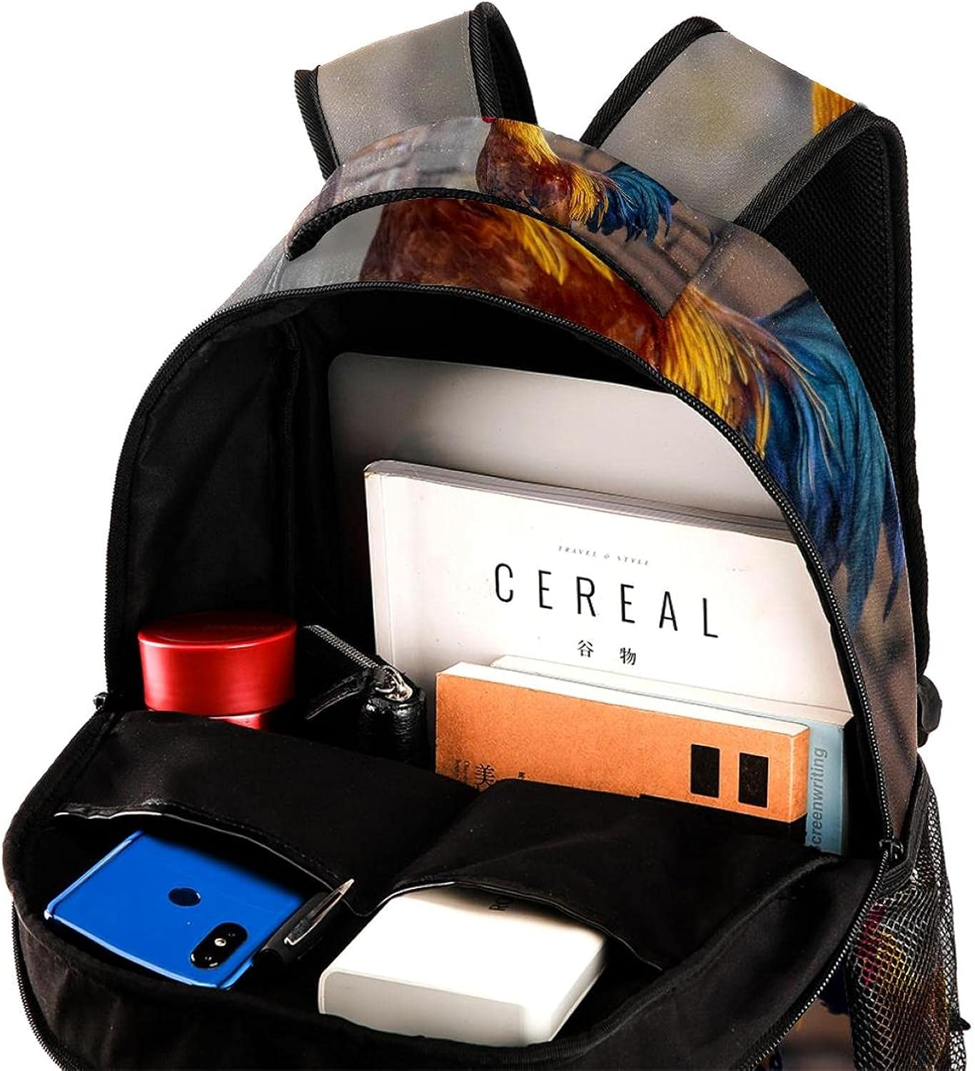 Animal Rooster Feathers Colors Farm Backpack Students Shoulder Bags Travel Bag College School Tote Backpacks image number 5