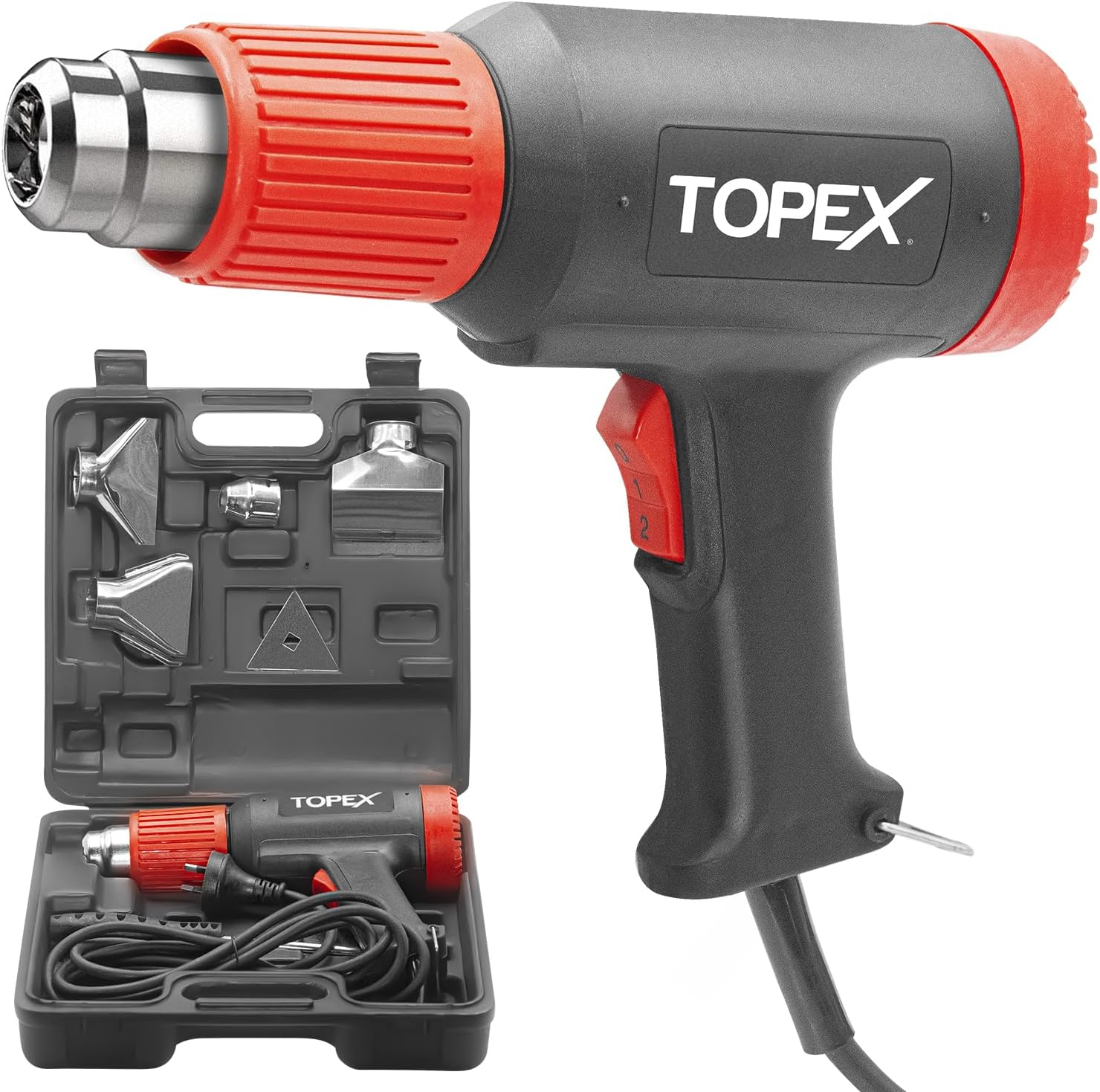 TOPEX Heat Gun Hot Air Heating Tool Kit Dual Speed W/ 5 Accessories Storage Case image number 3