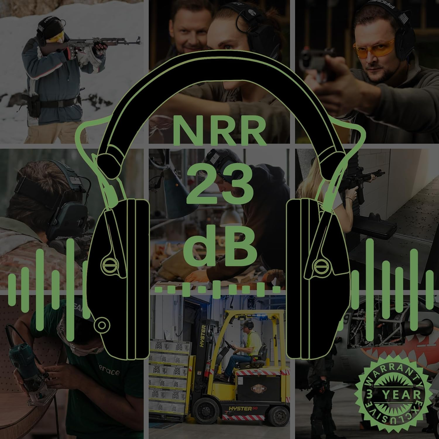 PROHEAR Electronic Ear Protection for Shooting with 4X Sound Amplification, Gun Range Hearing Protection Muffs, NRR 23Db Noise Reduction Headphones for Hunting, Green image number 5