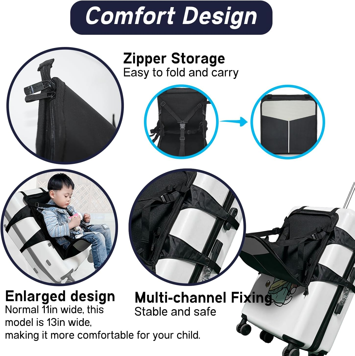 STFALI Travel Seat for Kids, Kids Travel Essentials Portable Ride on Luggage for Kids, Foldable Travel Seat for Kids with Seat Belt, Travel Essentials for Flying Suitable for Toddlers 1-3 image number 1