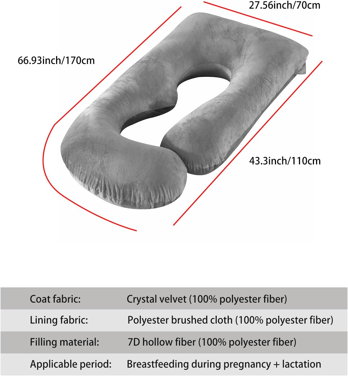 Nayubo Body Pillow for Sleeping Large U-Shape Soft Full Body Pillow with Washable Cover Adults Side Sleeper Pillow for Legs, Lower Back, Head, Neck, Shoulder Support (Grey) image number 6