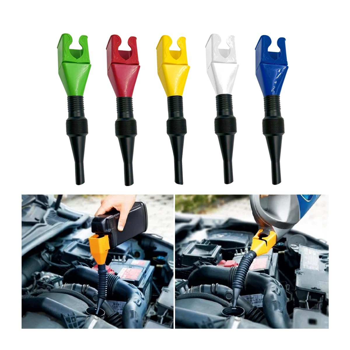 AICEL Retractable Auto Fuel Funnel, 5 Pcs Plastic Flexible Draining Tool Funnel for Cars and Motorcycles, Automotive Wide Mouth Snap Funnel for Engine Oil, Liquid, Diesel, Gasoline and More (5Colors) image number 2