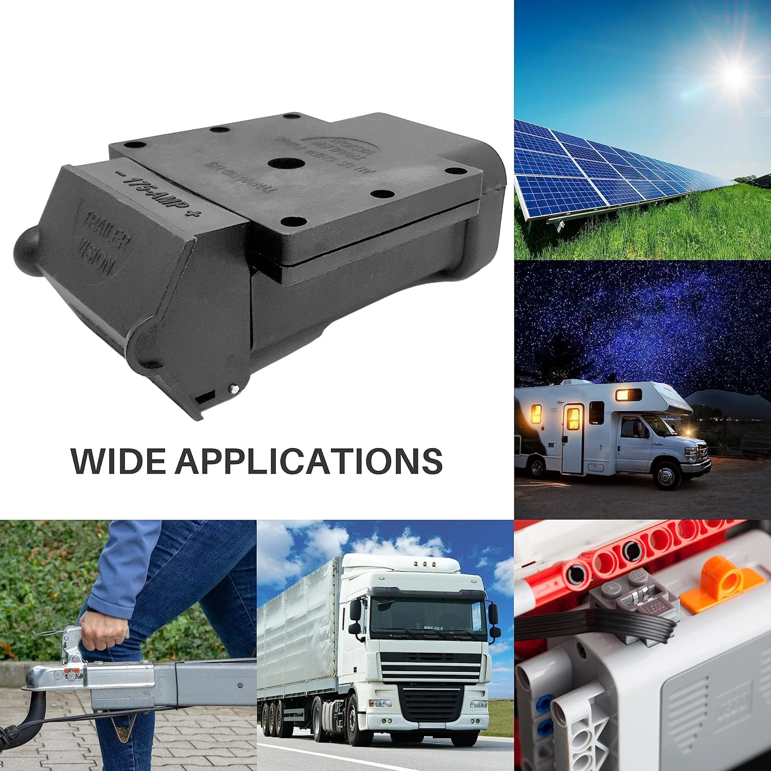 Trailer Vision SB 175 Anderson Plug Mounting Kit - 175 Amp Anderson Connector Type Cover Assembly with LED Indicator - UV Insulated Protection for Solar, Marine, Mobile, Industrial - 175A Black image number 2