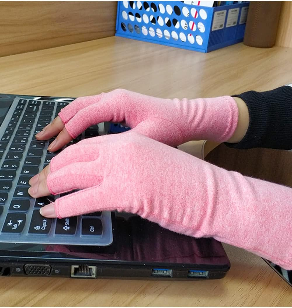 Donfri 2 Pairs Women Arthritis Gloves Pain Compression Gloves Fingerless Gloves Hand Pain Relief Raynauds Typing Sets (M) Medium Pink, Pink, Medio image number 4