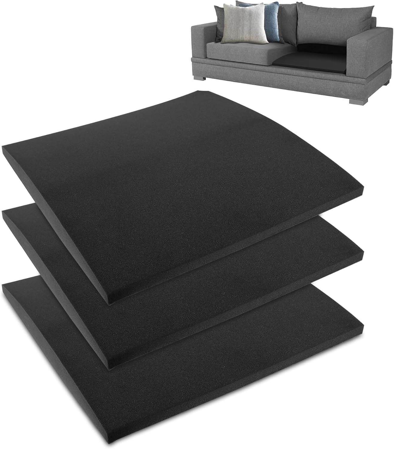 Couch Sofa Cushion Support for Sagging Seat, 3 Pack Couch Cushion Support Set Versatile Chair ​Sagging Pad Comfortable Seat under Firm Flexible Repair Pad (Black)