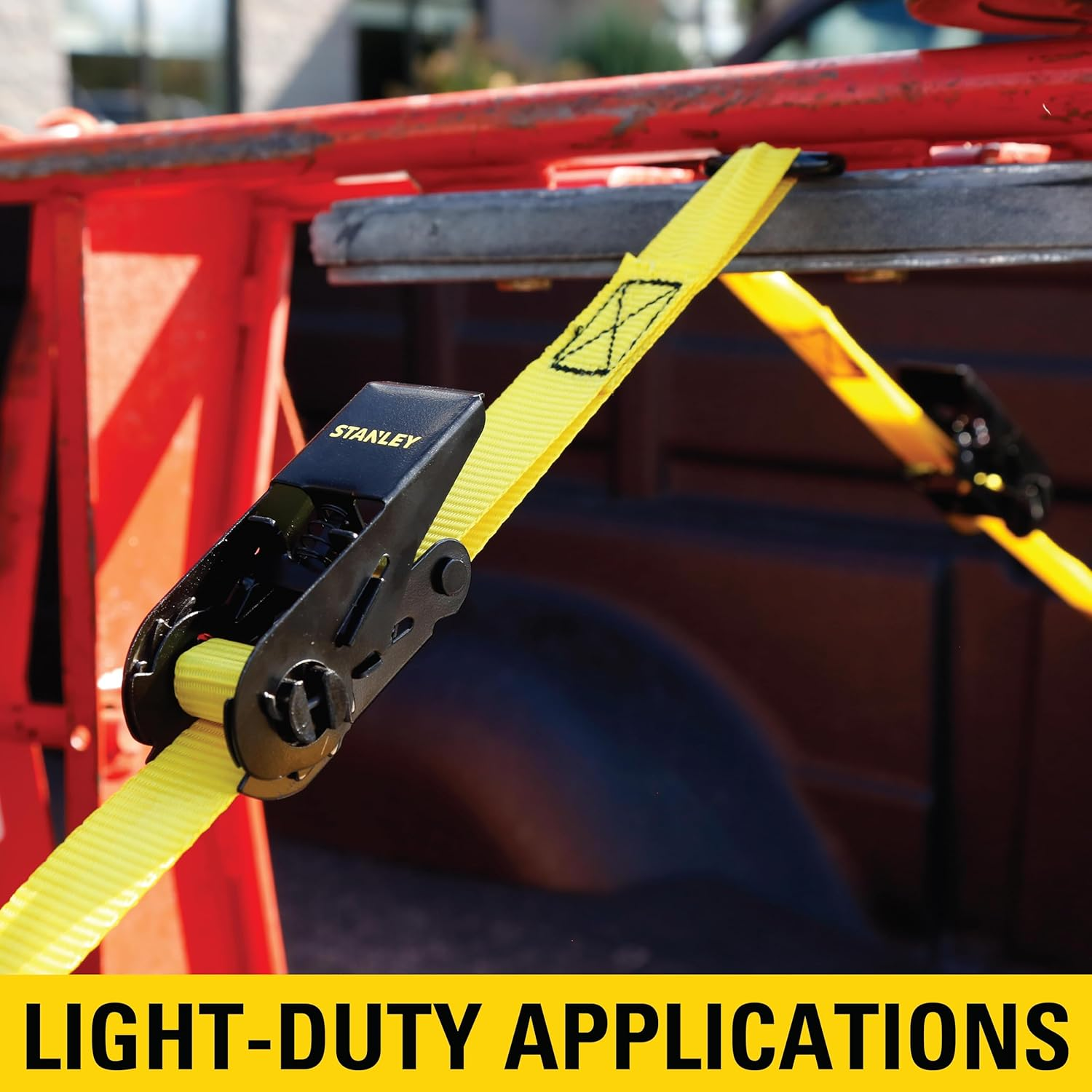STANLEY S9500 Black/Yellow 1" X 10' Ratchet Straps - Light Cargo (300 Lb Working Load / 900 Lb Break Strength), 4 Pack image number 5