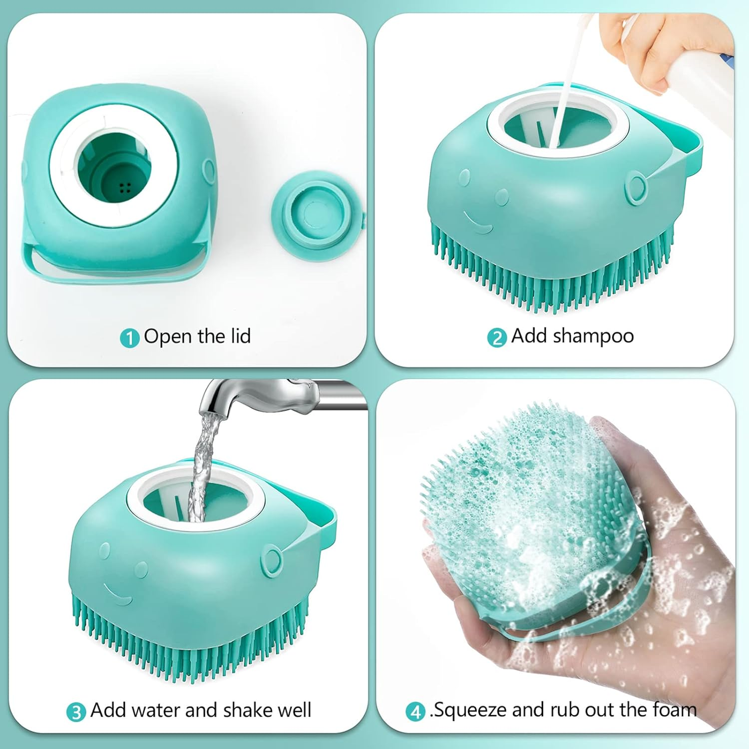 Dog Cat Bath Brush, with Soap and Shampoo Dispenser Dog Grooming Brush Massage Brush Soft Silicone Rubber Bristle for Short Haired Dogs Cats Shower(Blue)