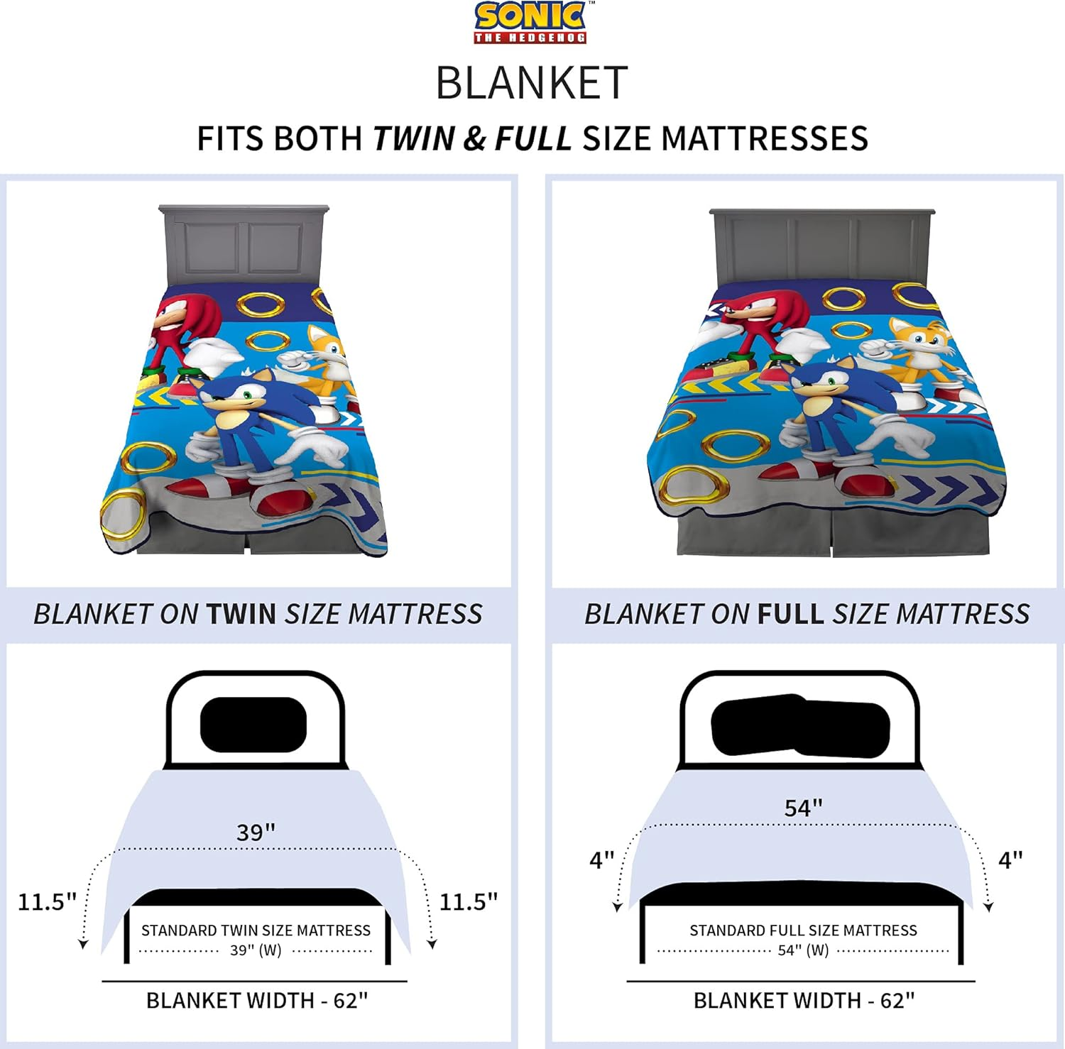 Franco Kids Bedding Super Soft Plush Micro Raschel Blanket, 62 in X 90 In, Sonic the Hedgehog - Blues Clues image number 5