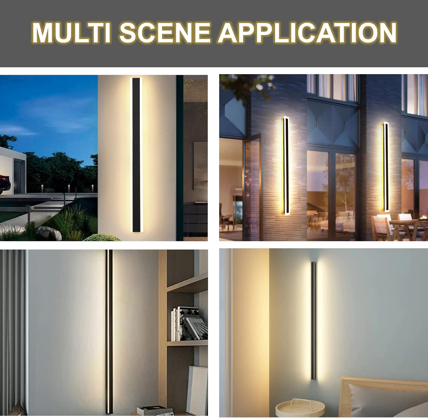 Closet Modern Wall Light, 3000K Warm White Long Strip Modern LED Wall Lighting Fixture Lamps, IP43 Waterproof Kitchen Night Wall Sconce for Wardrobe Hallway Garden Terrace Cabinet (60Cm) image number 3