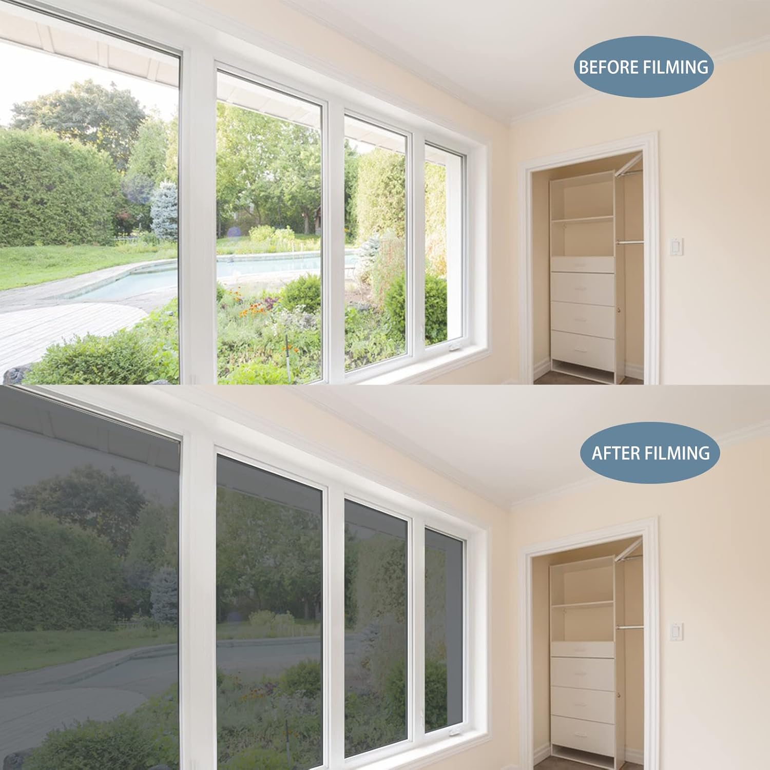 UV Protection Sun Protection Window Tint Film, Privacy Film for Windows Indoor or Outdoor Mirror Film Self-Adhesive Reflective Window Film for Office and Home (Black) image number 5