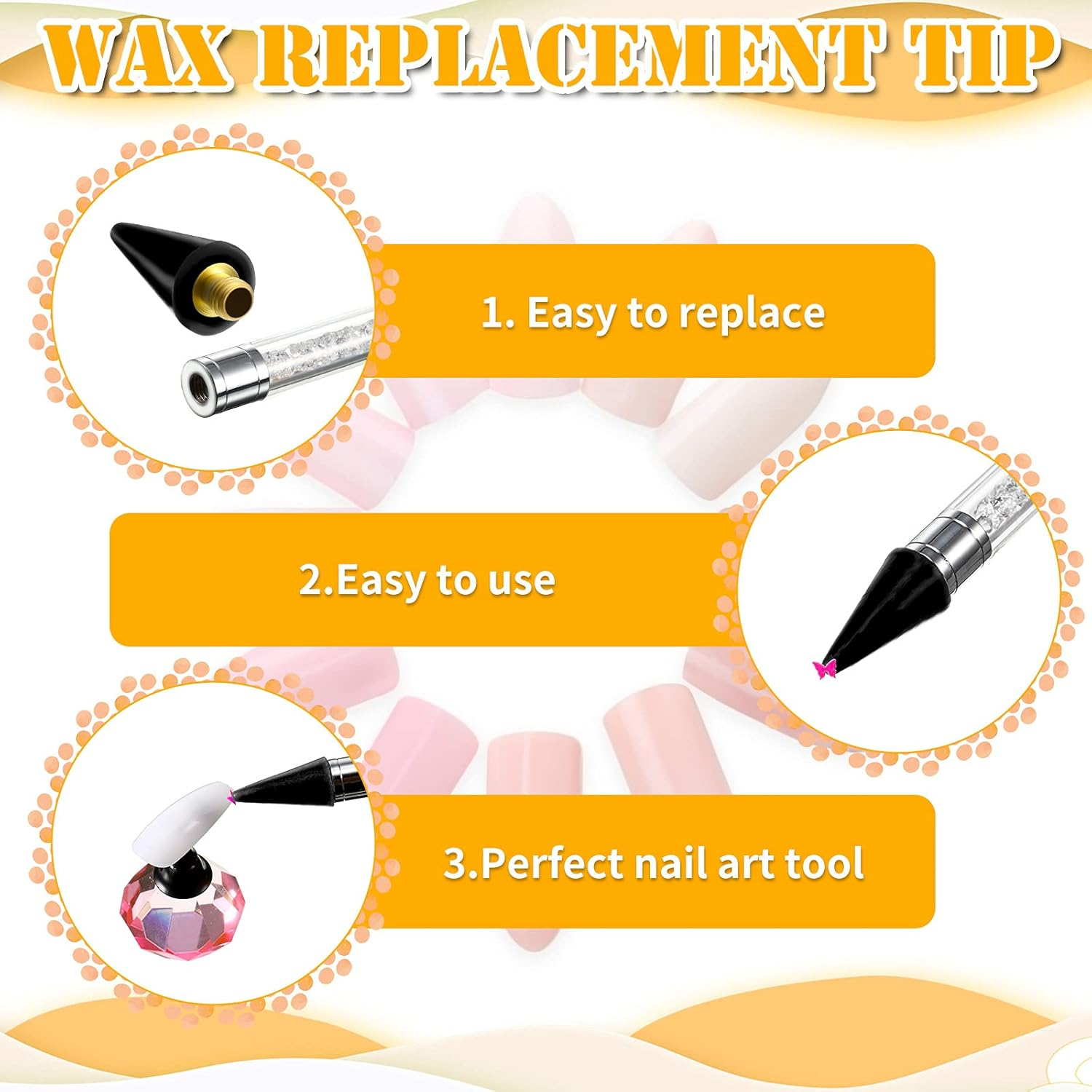 Blulu 16 Pcs Wax Head Tips Rhinestone Picker Tool Rhinestones Replacement Diamond Painting Tips for Nail Dotting Pen to Pick up Nail Gem Jewelry, Wax Head Accessories(Black) - White image number 7